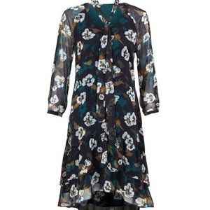 Cabi Pirouette Floral Chiffon Ruffled Hem Dress